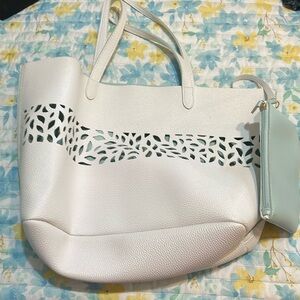 White and mint purse